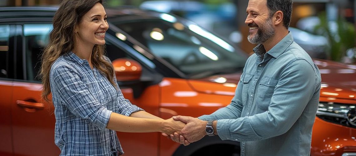 man-woman-shaking-hands-with-car-woman-shaking-hands