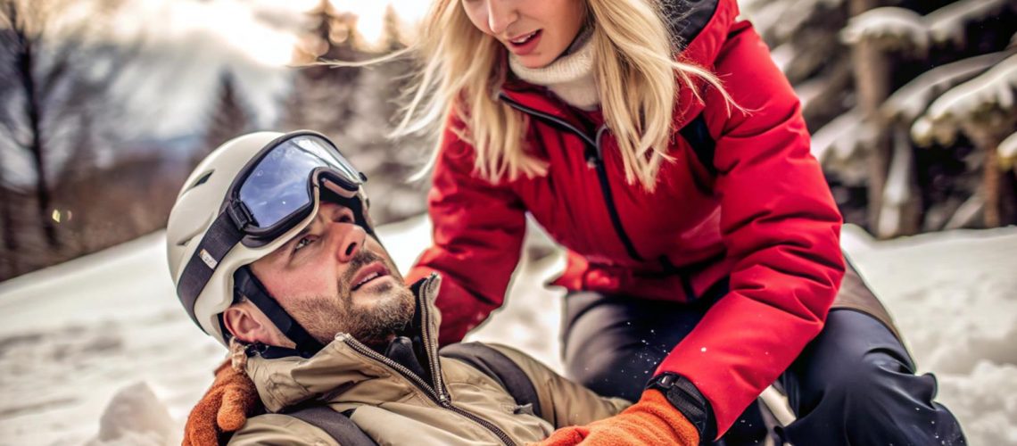 ski-patrol-rescue-injured-woman-after-accident-lying-snow